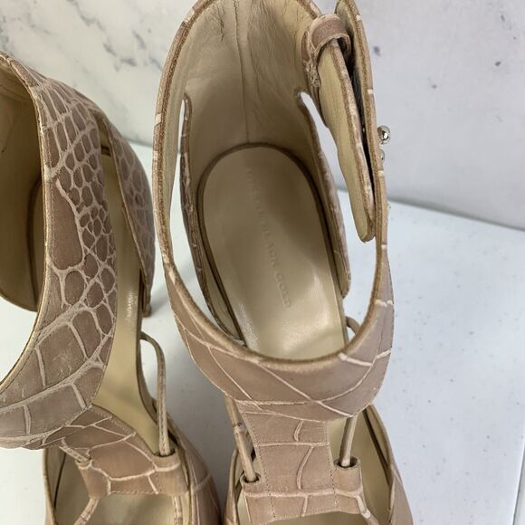 Diesel Heels Stilettos Size 39 8.5 Leather Embossed Croc Beige Open Toe Womens - Picture 7 of 14